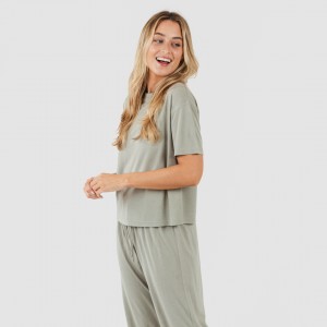 Pijama largo manga corta viscosa mujer liso 2