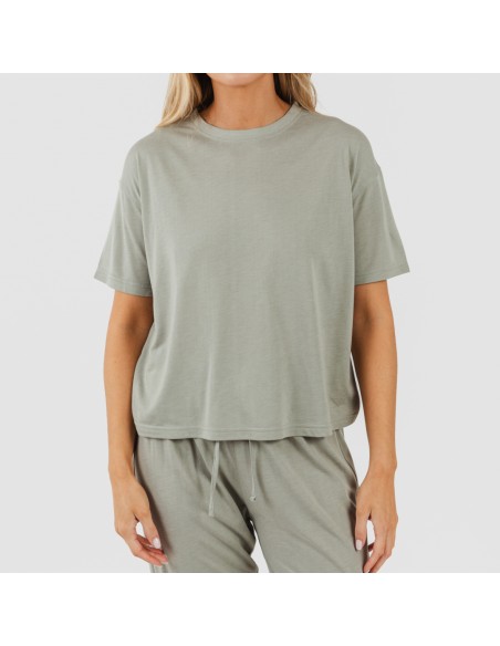 Pijama largo manga corta viscosa mujer liso