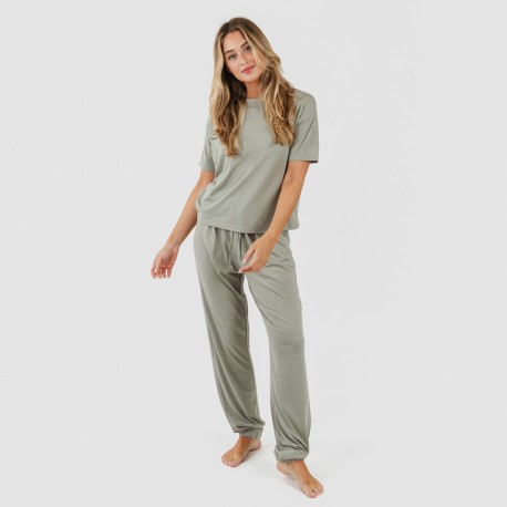 Pijama largo manga corta viscosa mujer liso