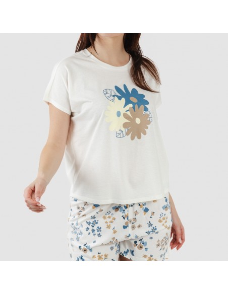 Pijama corto manga fluida algodón mujer Arauz indigo