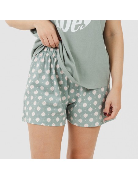 Pijama corto manga fluida algodón mujer Irati verde caceria