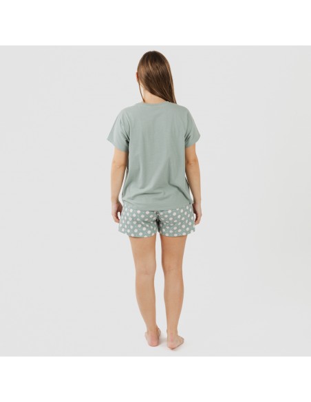 Pijama corto manga fluida algodón mujer Irati verde caceria
