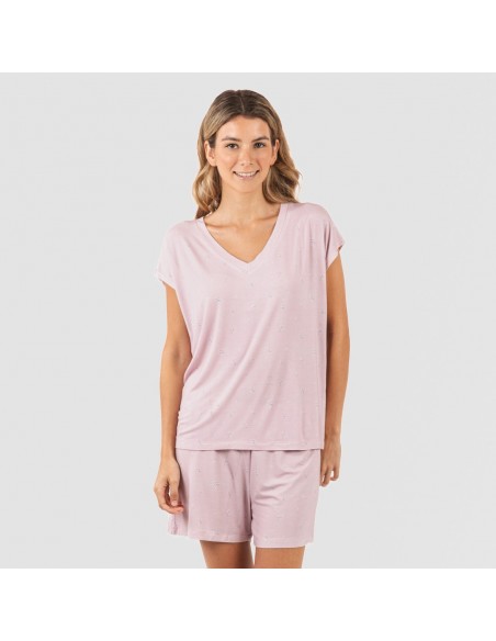 Pijama corto manga fluida viscosa mujer Melanie malva