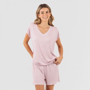 Pijama corto manga fluida viscosa mujer Melanie malva 2