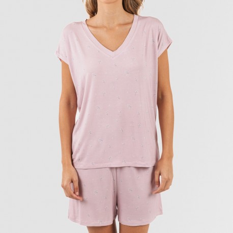 Pijama corto manga fluida viscosa mujer Melanie malva