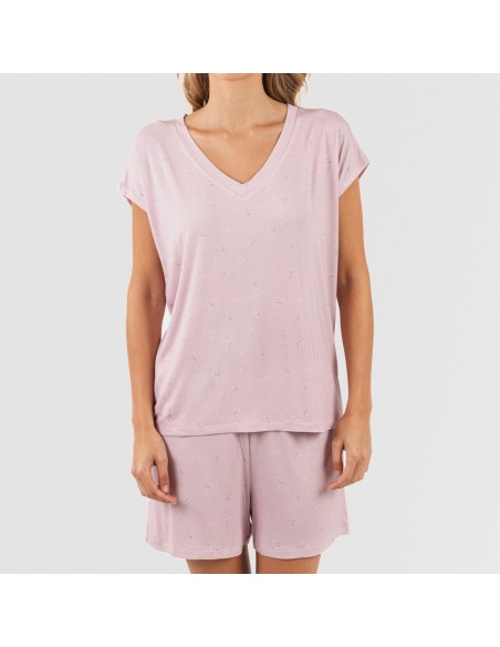 Pijama corto manga fluida viscosa mujer Melanie malva