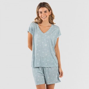 Pijama corto manga fluida viscosa mujer Adriane verde agua
