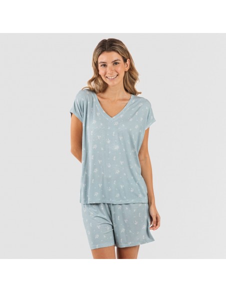 Pijama corto manga fluida viscosa mujer Adriane verde agua