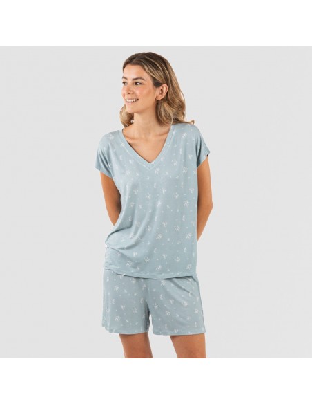 Pijama corto manga fluida viscosa mujer Adriane verde agua