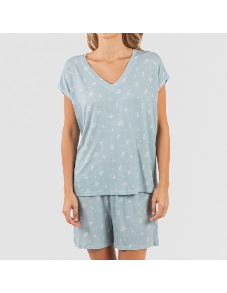 Pijama corto manga fluida viscosa mujer Adriane verde agua