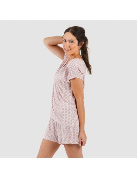 Pijama corto manga fluida viscosa mujer Ellene rosa palo