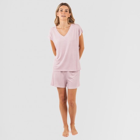 Pijama corto manga fluida viscosa mujer Melanie malva