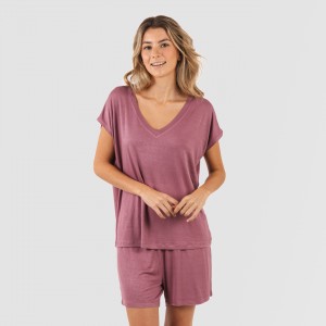 Pijama corto manga fluida viscosa mujer liso 2