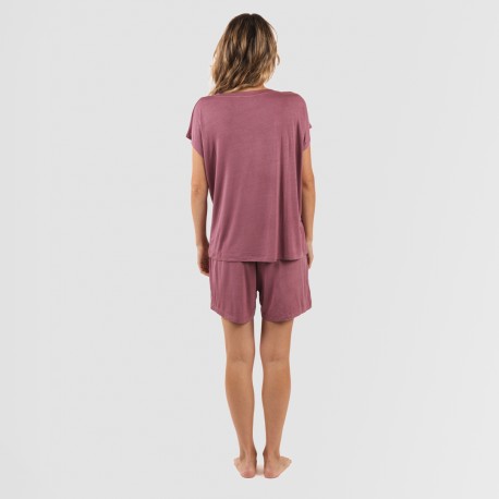 Pijama corto manga fluida viscosa mujer liso