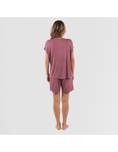 Pijama corto manga fluida viscosa mujer liso