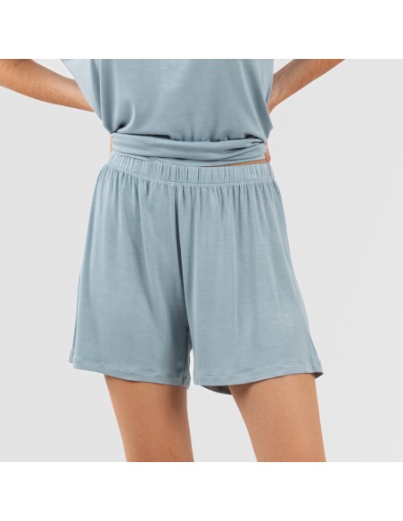 Pijama corto manga fluida viscosa mujer liso