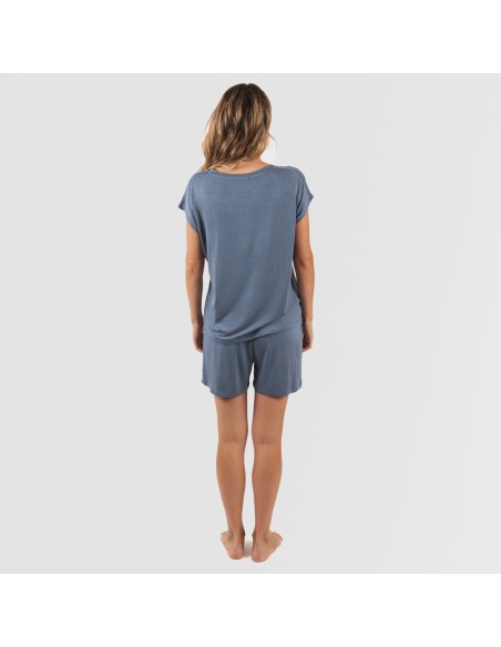 Pijama corto manga fluida viscosa mujer liso