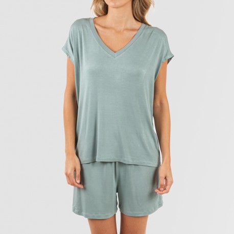 Pijama corto manga fluida viscosa mujer liso