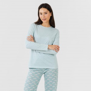 Pijama largo algodón Ponder verde azulado