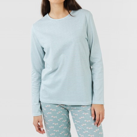 Pijama largo algodón Ponder verde azulado