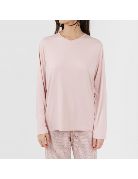 Pijama largo mujer soft Maya rosa palo