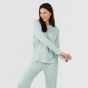 Pijama largo mujer soft Natalie verde tiffany 2