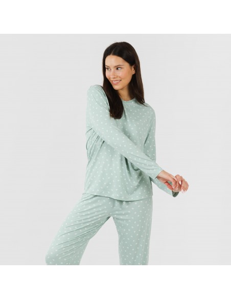 Pijama largo mujer soft Natalie verde tiffany