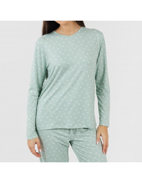 Pijama largo mujer soft Natalie verde tiffany