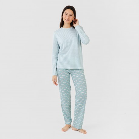 Pijama largo algodón Ponder verde azulado