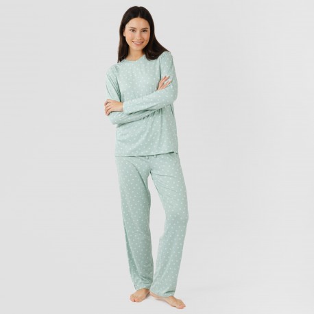 Pijama largo mujer soft Natalie verde tiffany