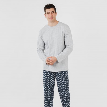 Pijama largo algodón hombre Octopus gris