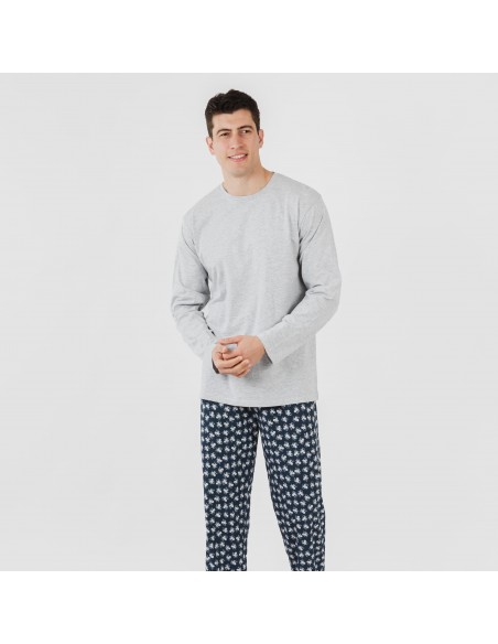 Pijama largo algodón hombre Octopus gris