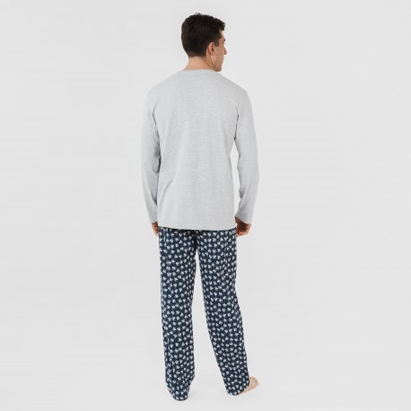 Pijama largo algodón hombre Octopus gris