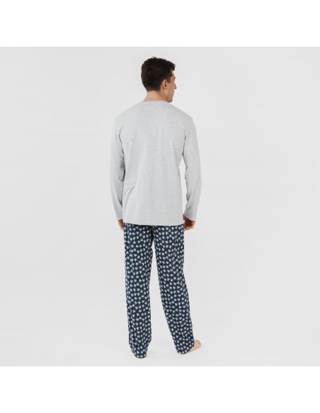 Pijama largo algodón hombre Octopus gris