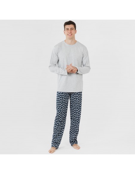 Pijama largo algodón hombre Octopus gris