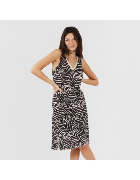 Vestido midi tirantes soft Guiomar beige negro