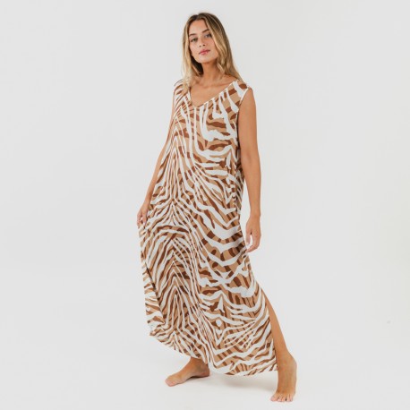 Vestido largo tirantes soft Neus marron
