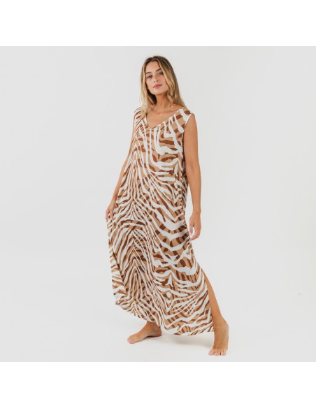 Vestido largo tirantes soft Neus marron