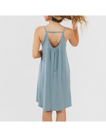 Vestido corto tirantes crepe liso