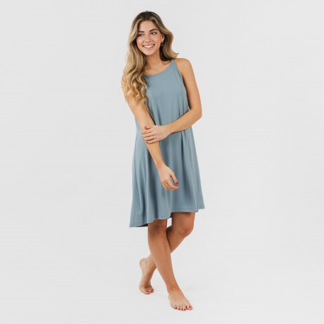 Vestido corto tirantes crepe liso