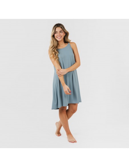 Vestido corto tirantes crepe liso
