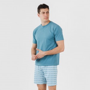 Pijama corto algodón hombre Galieni verde azulado