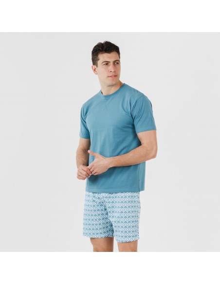 Pijama corto algodón hombre Galieni verde azulado