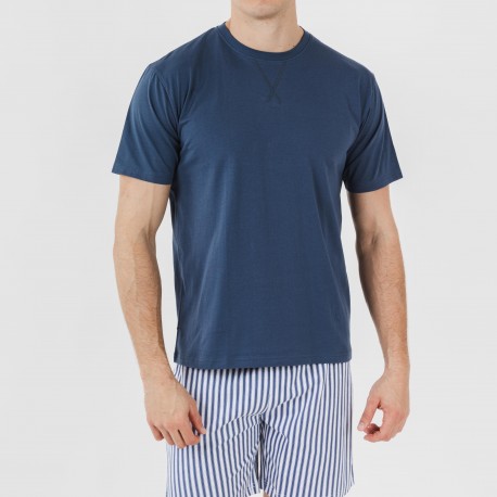 Pijama corto algodón hombre Darryl azul marino