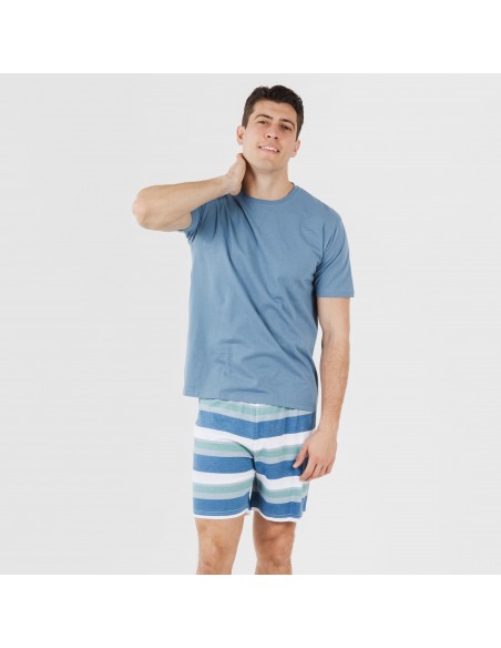 Pijama corto algodón hombre Raya Mark indigo