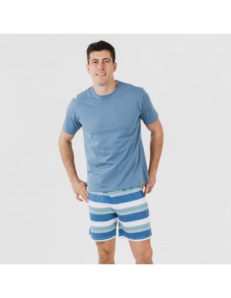Pijama corto algodón hombre Raya Mark indigo