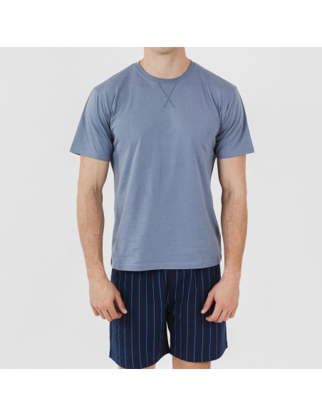 Pijama corto algodón hombre Raya Moritz indigo