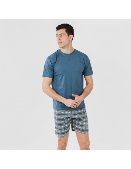 Pijama corto algodón hombre Omega azul