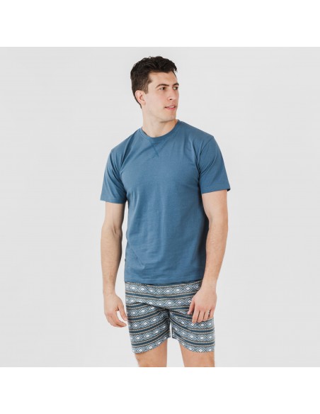 Pijama corto algodón hombre Omega azul