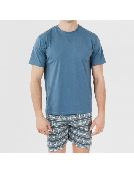 Pijama corto algodón hombre Omega azul